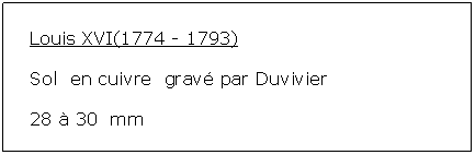 Zone de Texte: Louis XVI(1774 - 1793)Sol  en cuivre  grav par Duvivier28  30  mm 