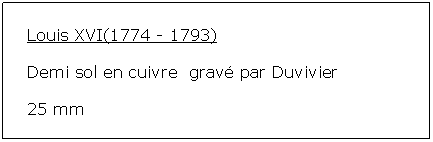 Zone de Texte: Louis XVI(1774 - 1793)Demi sol en cuivre  grav par Duvivier25 mm 